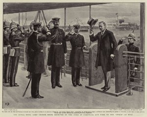 The Royal Tour, Lord Cromer being received by the Duke of Cornwall and York on the Ophir at Suez
